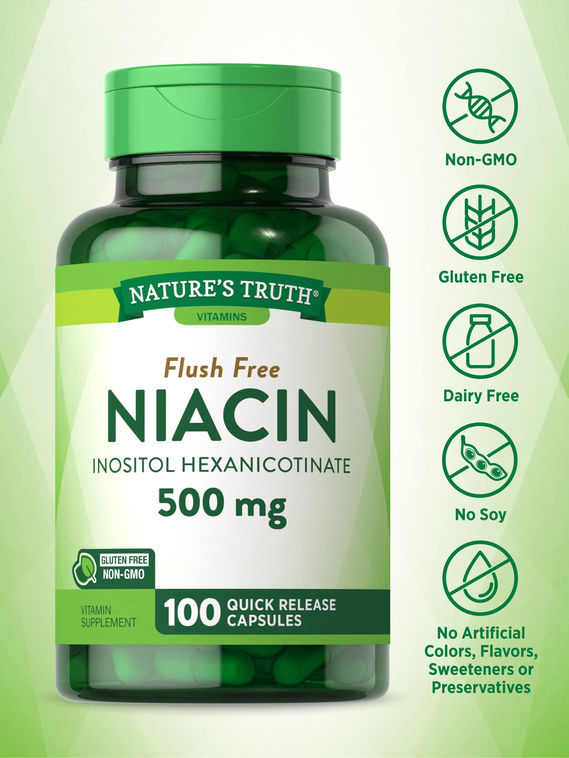 Nature's Truth Flush Free Niacin | 500mg | 100 Capsules | Non-GMO & Gluten Free Supplement