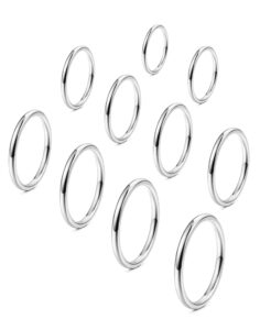 finrezio 10pcs women's 1mm stainless steel plain band knuckle stacking rings fashion thin midi rings comfort fit size 2-11 silver tone