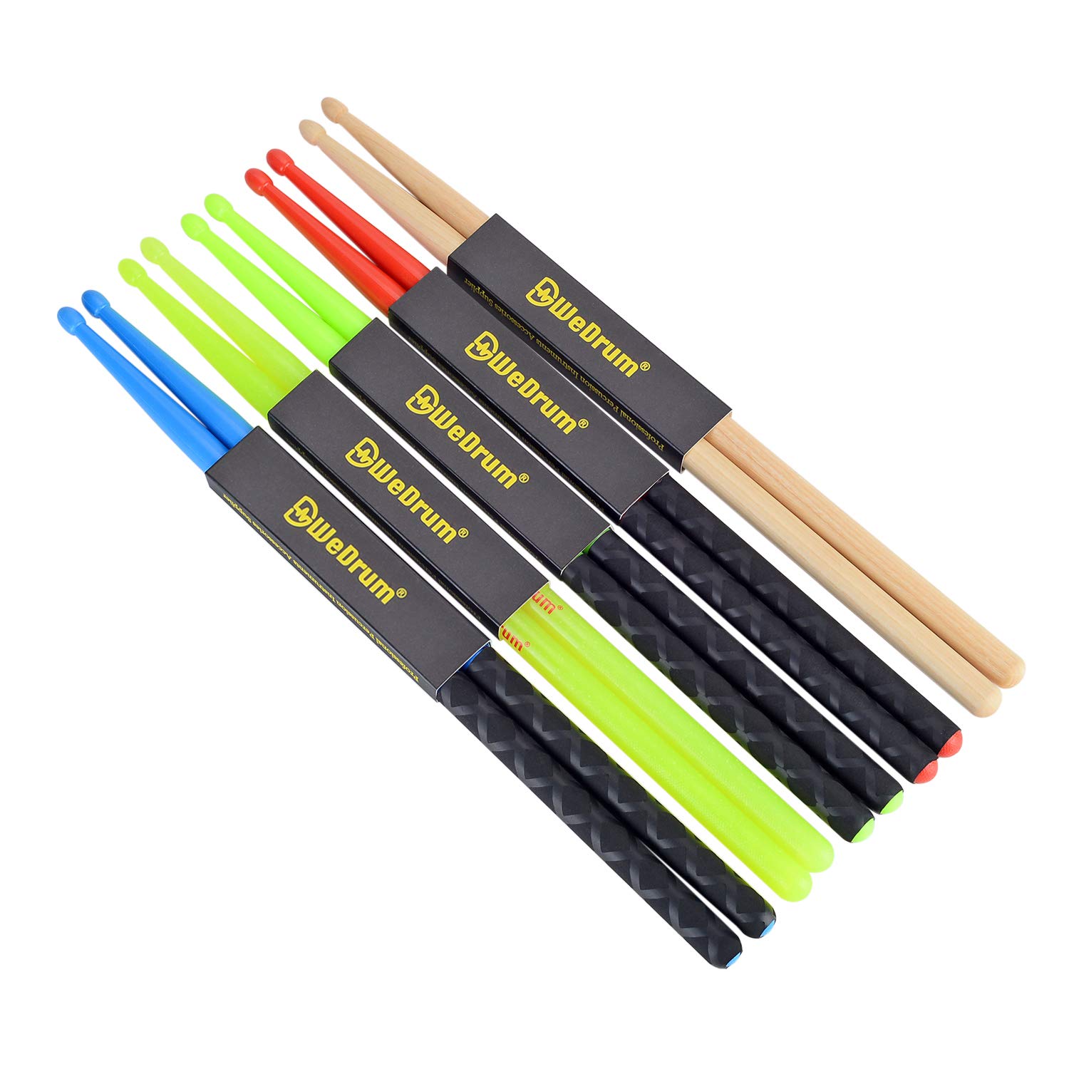 5A Nylon Drumsticks for Drum Set Light Durable Plastic Exercise ANTI-SLIP Handles Drum Sticks for Kids Adults Musical Instrument Percussion Accessories Green