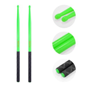 5A Nylon Drumsticks for Drum Set Light Durable Plastic Exercise ANTI-SLIP Handles Drum Sticks for Kids Adults Musical Instrument Percussion Accessories Green