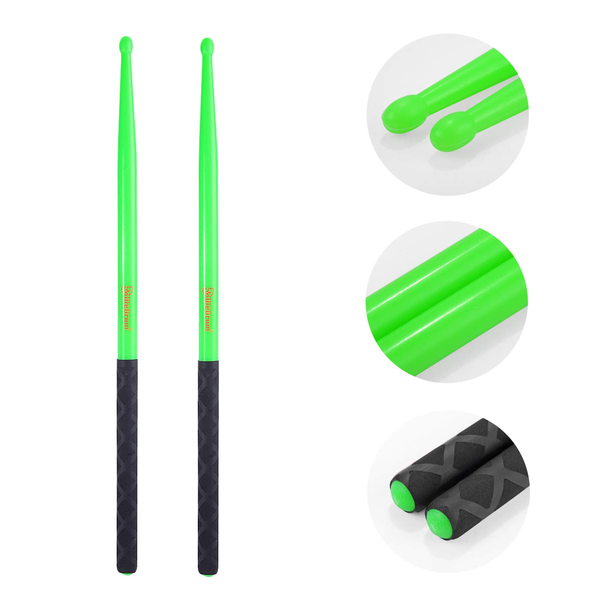 5A Nylon Drumsticks for Drum Set Light Durable Plastic Exercise ANTI-SLIP Handles Drum Sticks for Kids Adults Musical Instrument Percussion Accessories Green