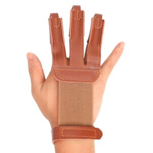 windfulogo leather archery hand glove finger tab hand guard protector long bow for right hand 3 fingers brown