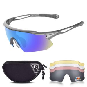 Sports Sunglasses Bike Cycling Sunglasses for Men Women with 5 Interchangeable Lens,Polarized Sunglasses with Anti-Uv400 for Driving Fishing Golf