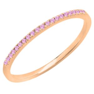 Dazzlingrock Collection 10K Round Pink Sapphire Ladies Anniversary Wedding Band Stackable Ring, Rose Gold, Size 7