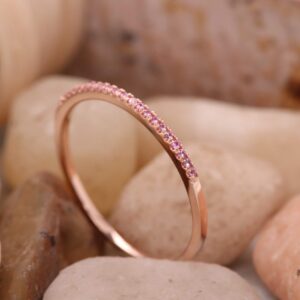 Dazzlingrock Collection 10K Round Pink Sapphire Ladies Anniversary Wedding Band Stackable Ring, Rose Gold, Size 7