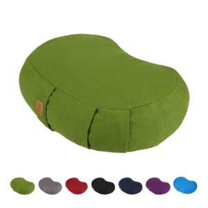 felizmax crescent zafu meditation pillow, 44x28x14cm, zabuton yoga bolster, meditation cushion, floor pouf yoga pillow, zippered organic cotton cover, natural buckwheat, large kneeling pillow-green