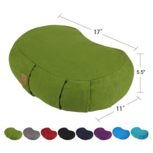 FelizMax Crescent Zafu Meditation Pillow, 44x28x14cm, Zabuton Yoga Bolster, Meditation Cushion, Floor Pouf Yoga Pillow, Zippered Organic Cotton Cover, Natural Buckwheat, Large Kneeling Pillow-Green