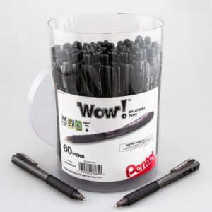 Pentel WOW! Ballpoint Pen, (1.0mm) Medium Line, Black Ink, Pack of 60, Canister (BK440PC60A)