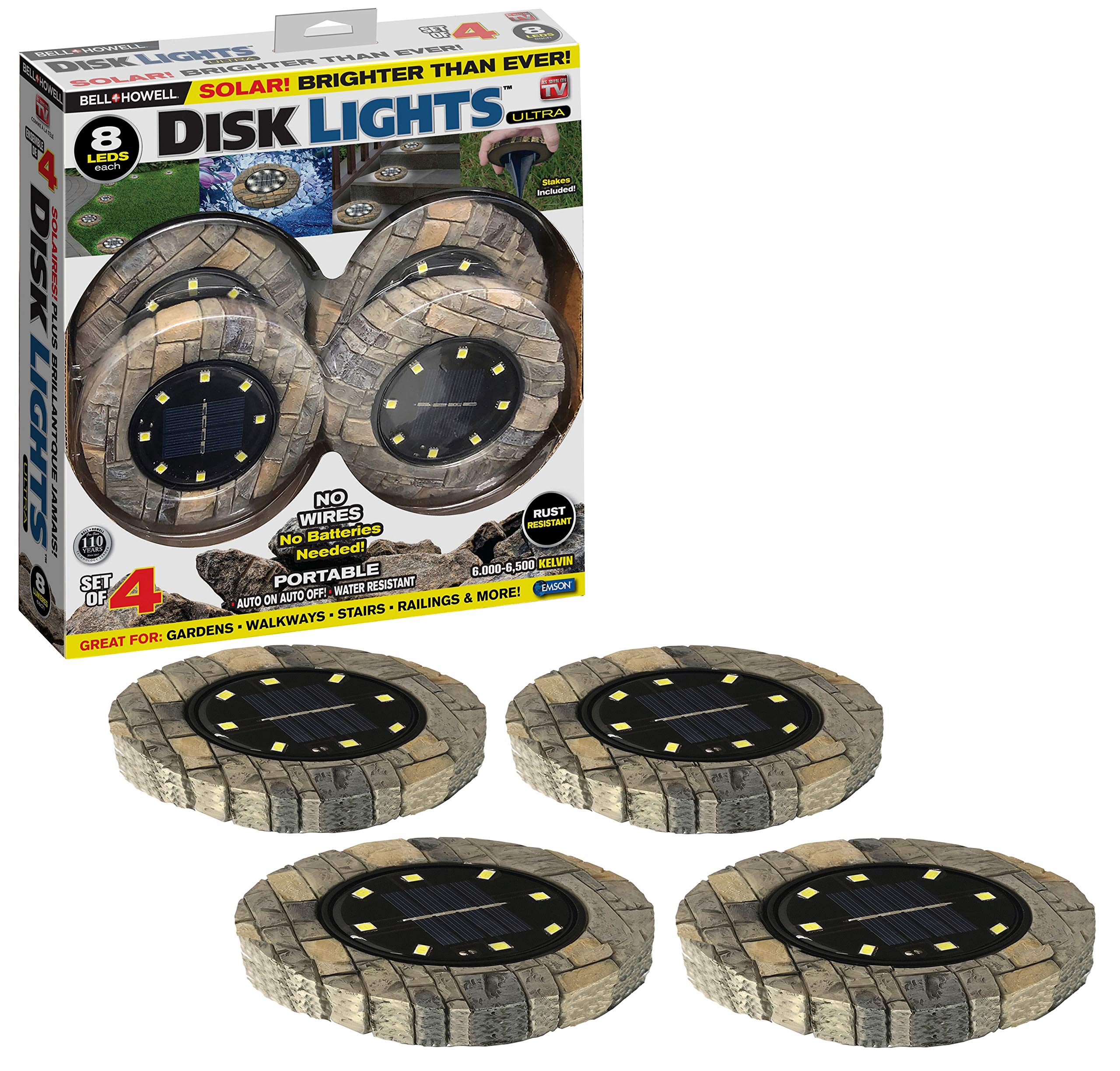 Bell+Howell Disk Lights Stone 8-Bulb Auto On/Off Outdoor Camouflaged LED Lighting As Seen On TV