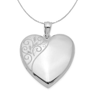 the black bow sterling silver 24mm swirl accent heart locket necklace - 24 inch