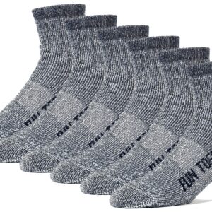 FUN TOES Merino Wool Ankle Socks 6 Pairs Arch Support and Cushioning Heel to Toe Reinforcement Ideal for Hiking (Blue, Men 10-13)