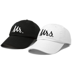 DALIX Mr and Mrs Baseball Cap Matching Couples Hat Set in Black White