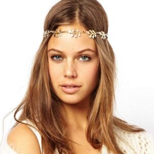 Yalice Leaf Hair Chains Elastic Headpieces Princess Head Chain Goddess Decoration Wedding Hair Acessories Festival Prom Headbands for Women (Gold)