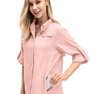 Women's Quick Dry Sun UV Protection Convertible Long Sleeve Shirts for Hiking Camping Fishing Sailing (5024 Pink M)