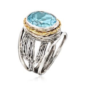 Ross-Simons 5.00 Carat Sky Blue Topaz Openwork Ring in Sterling Silver and 14kt Yellow Gold. Size 8