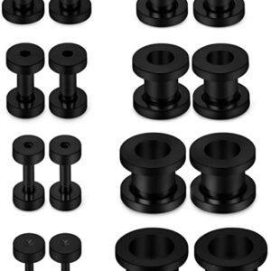 CABBE KALLO 36pcs Steel Ear Stretching Kit 14G-00G 9 Sizes Surgical Steel Tapers Tunnels Gauges Set for Starter Women Men Expanders Body Piercing Gift Jewelry, Black