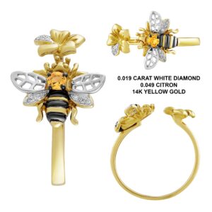 Lurie Jewelry Diamond Rings for Women - Rings for Her 0.022 Carat 14K Yellow Gold Ring with White Diamond and 0.059 Carat Citrine Gold Statement Rings for Women