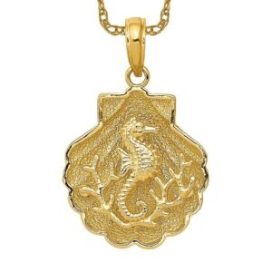 IceCarats 14K Yellow Gold Seahorse Shell Necklace Charm Pendant Only