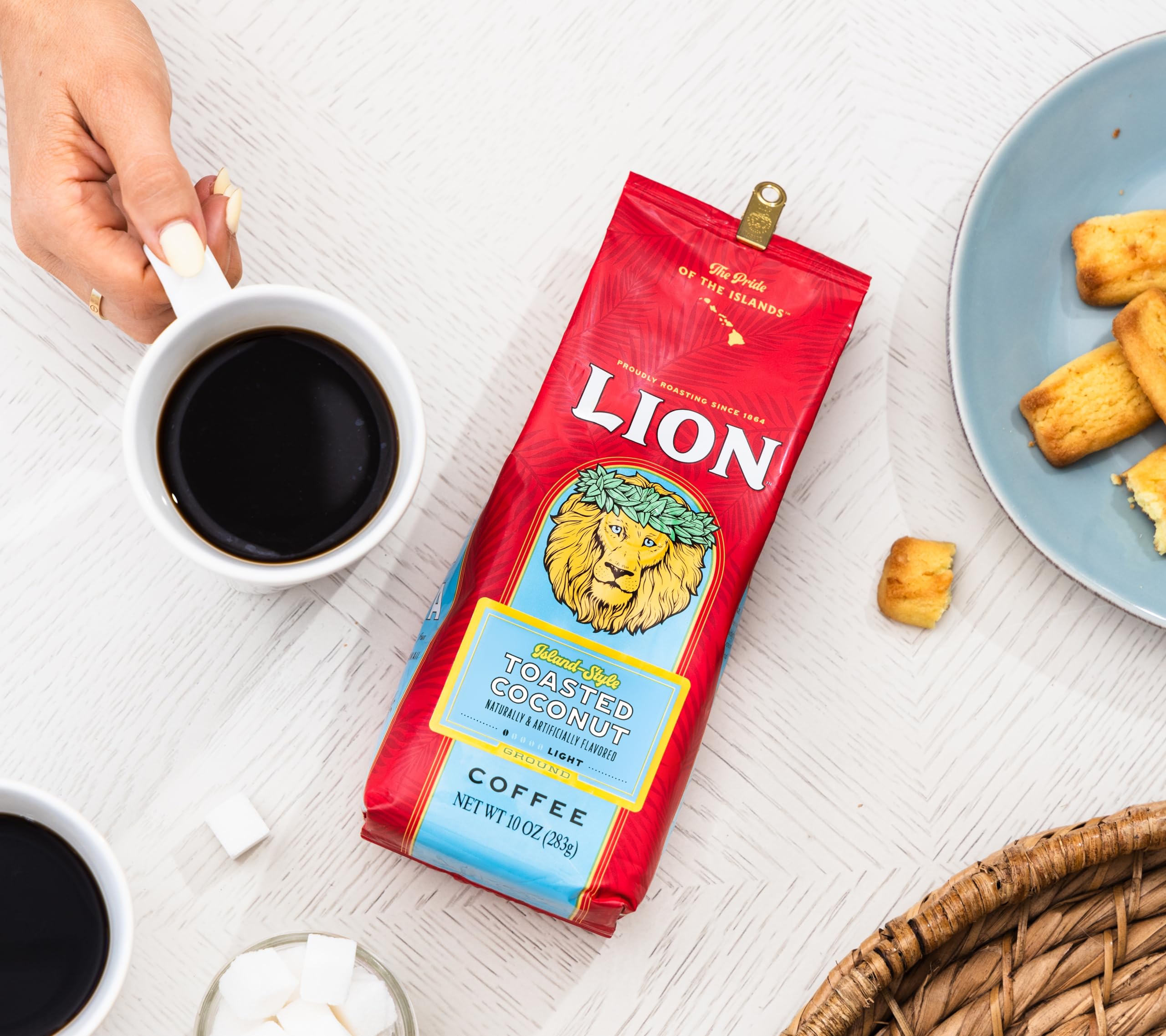 Lion Coffee, Toasted Coconut Flavor, Light Roast, Pre-Ground, 10 Ounce Bag