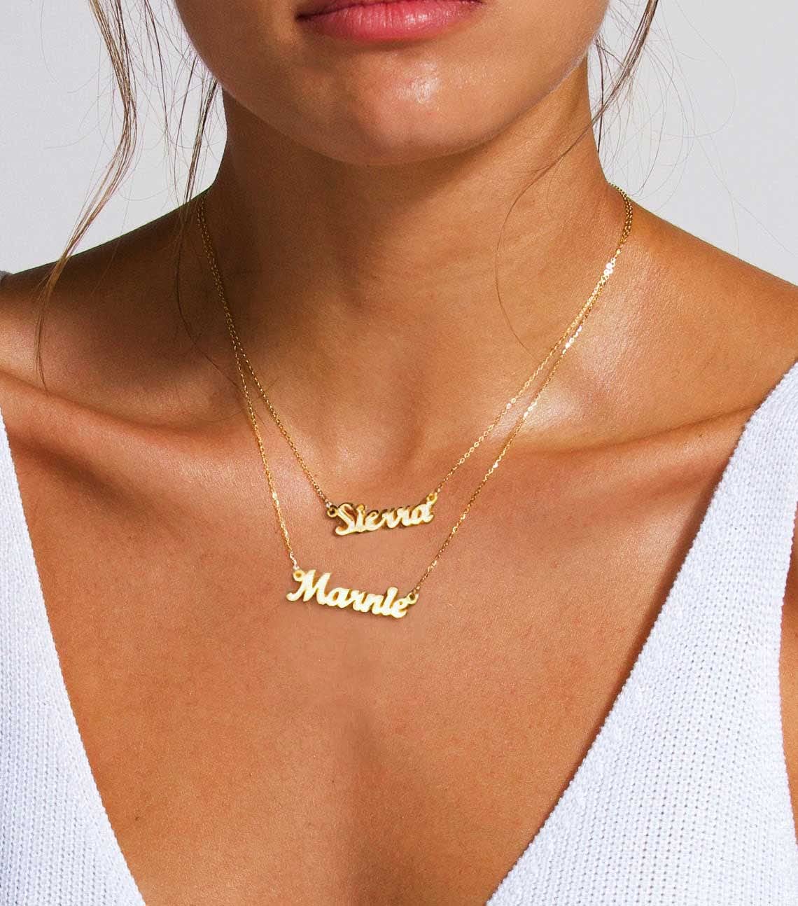 Custom Name Necklaces for Birthday Gifts-Personalized Necklace 18K Gold Name Plate Necklaces Christmas Jewelry Gift for Wife