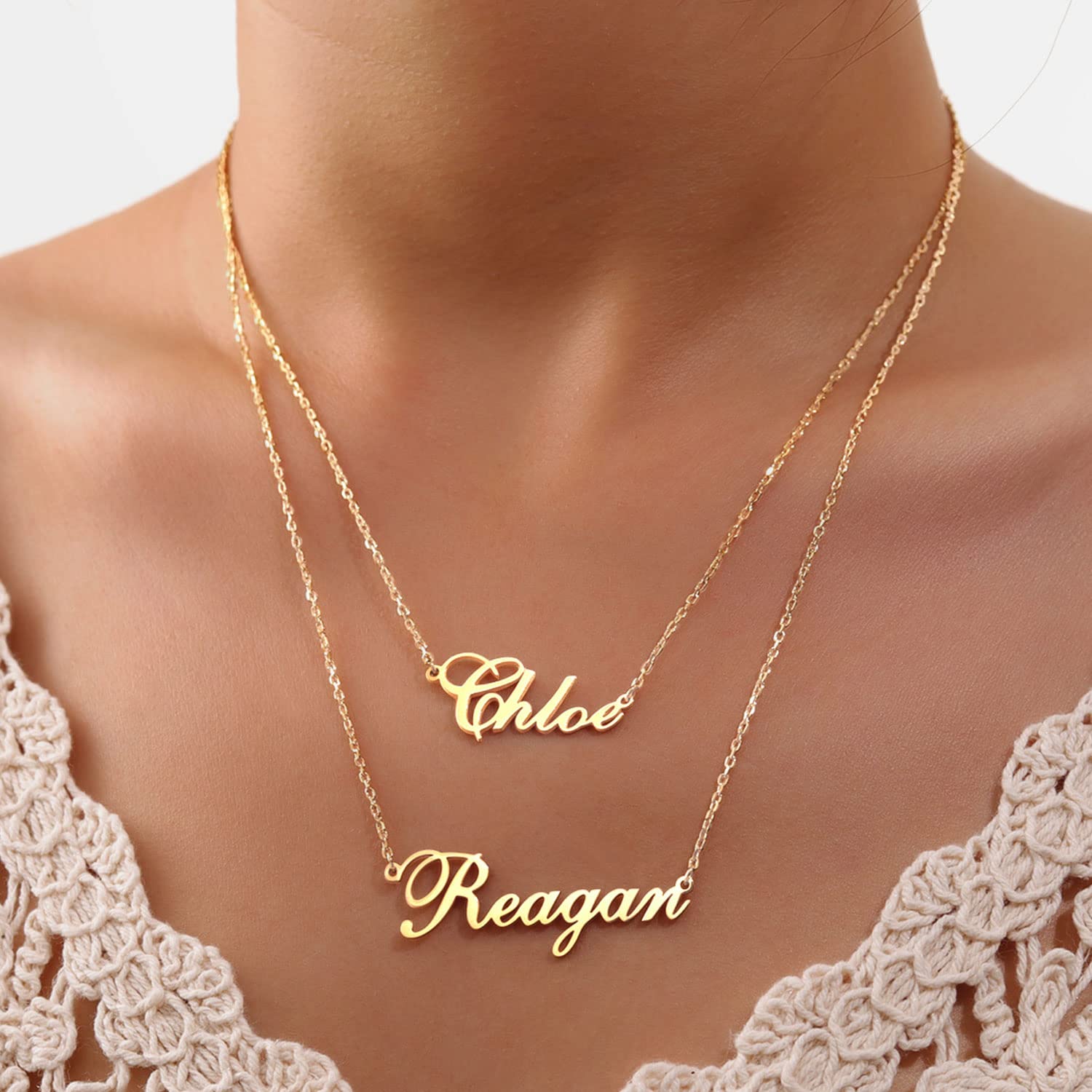 Custom Name Necklaces for Birthday Gifts-Personalized Necklace 18K Gold Name Plate Necklaces Christmas Jewelry Gift for Wife