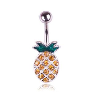 COLORFUL BLING 316L Stainless Steel Fruit Pineapple Navel Rings Crystal Belly Button Rings Body Piercings Jewelry-short