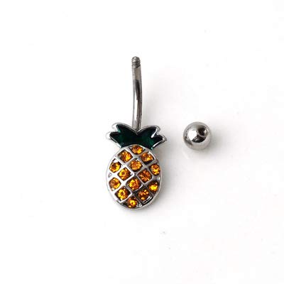 COLORFUL BLING 316L Stainless Steel Fruit Pineapple Navel Rings Crystal Belly Button Rings Body Piercings Jewelry-short