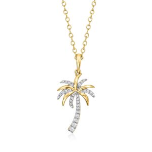 ross-simons 0.10 ct. t.w. diamond palm tree pendant necklace in 14kt yellow gold. 16 inches