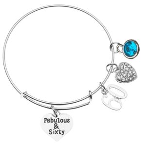 Infinity Collection 60th Birthday Gifts for Women, 60th Birthday Charm Bracelet with March Birthstone, Adjustable Bangle, Perfect 60th Birthday Gift Ideas (March)