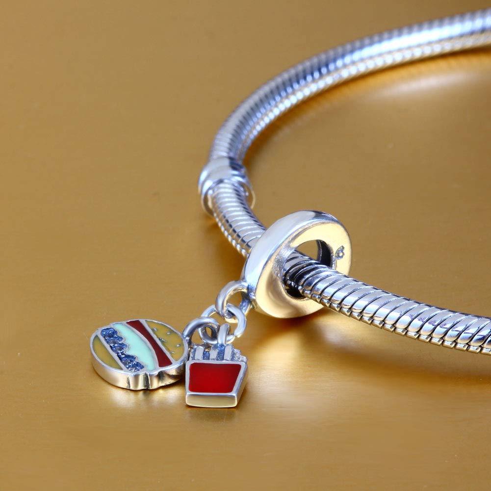 Hamburger Dangle Charm 925 Sterling Silver Fruits Charm Beads for Fashion Charms Bracelet & Necklace