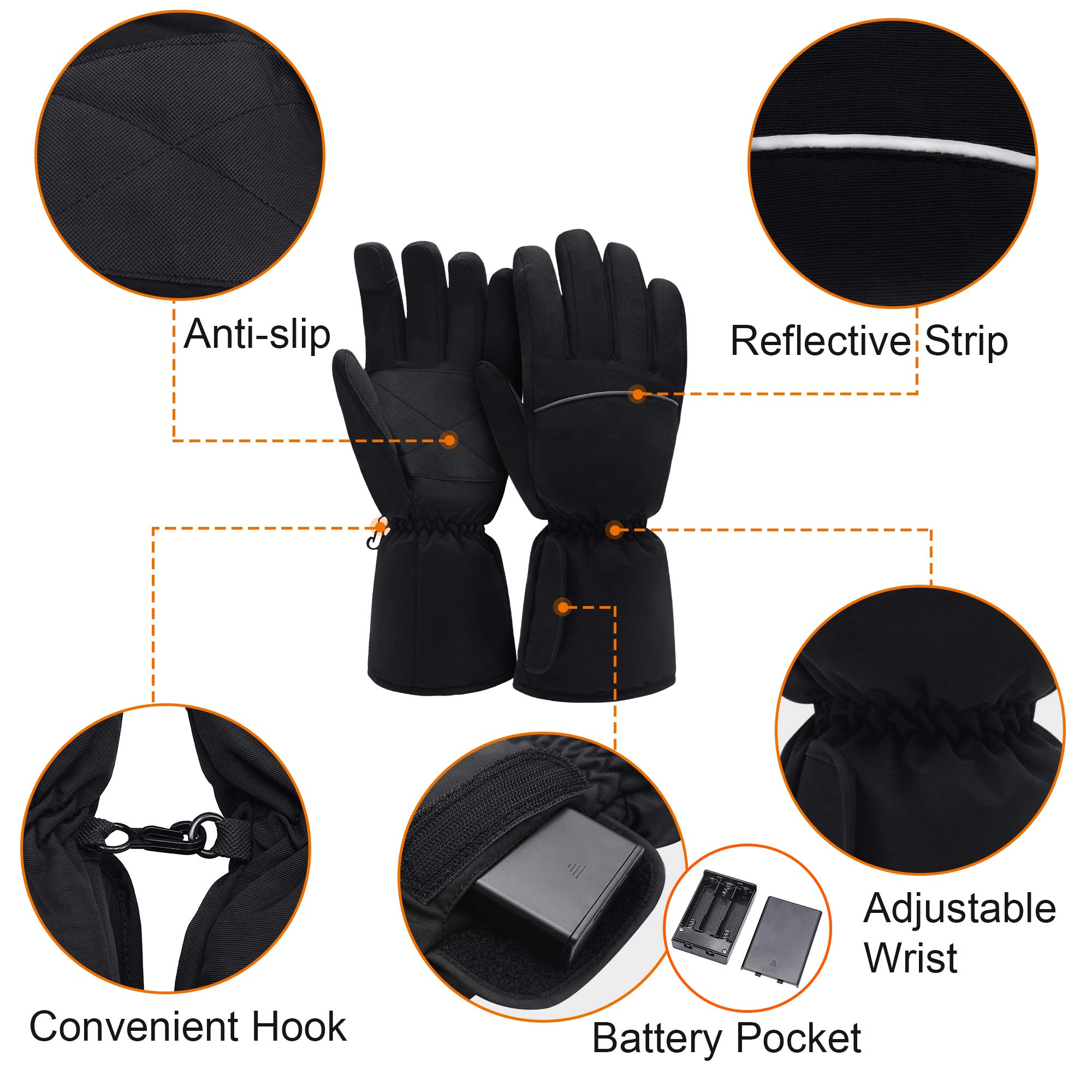 SPRING Electric Heated Gloves,Portable Battery Heating Thermal Gloves,Waterproof Touchscreen Gloves for Cycling,Motorcycle,Hiking,Snowboarding Outdoor Winter Sport