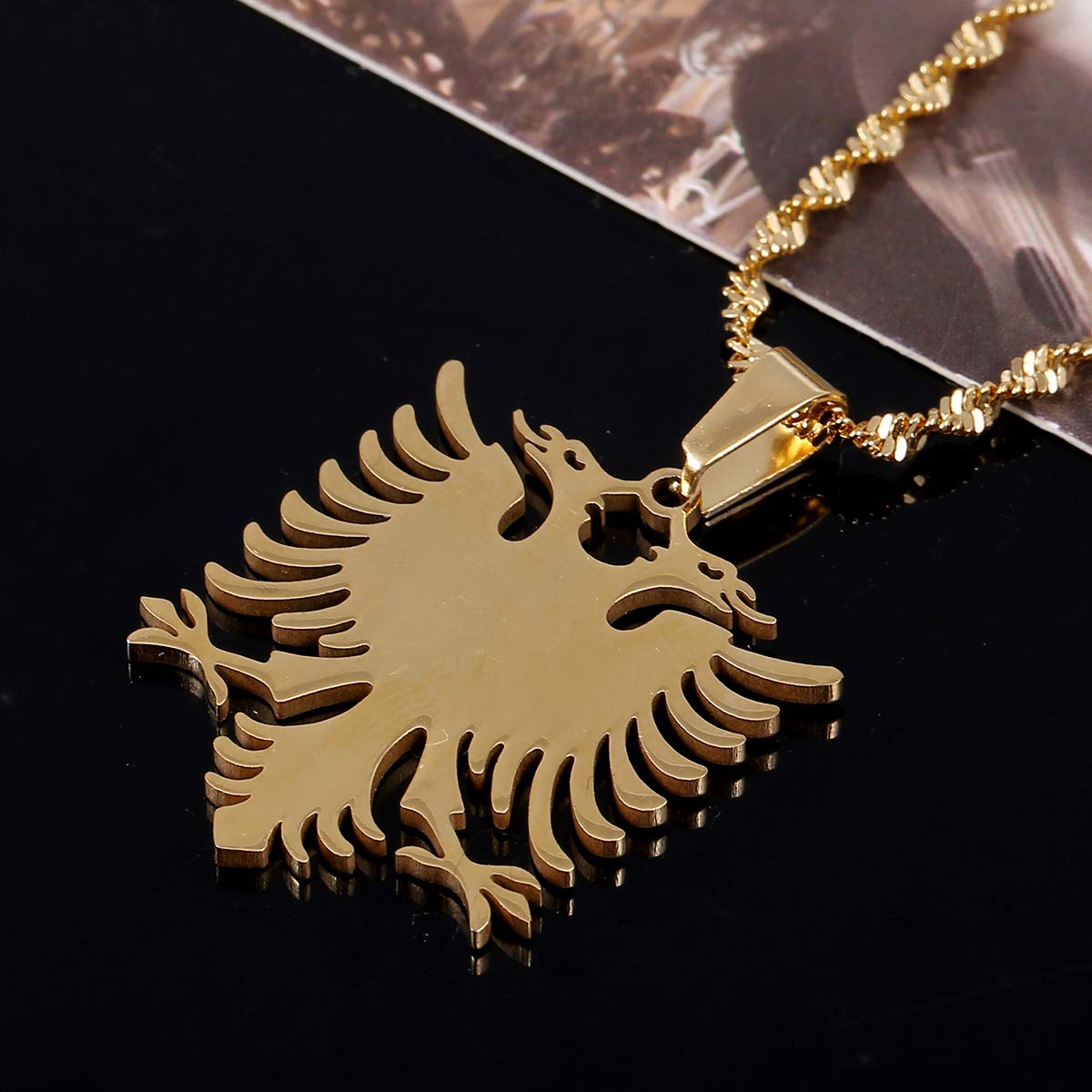 Huangshanshan Albania Eagle Pendant Necklaces Gold Color Stainless Steel Jewelry Ethnic Gifts (gold)