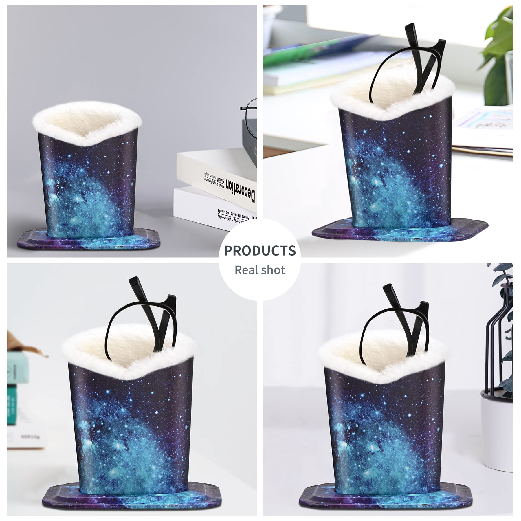 PG6 Plush Lined Eyeglasses Holder Stand Case Protective Glasses Case for Desks, Starry Sky, One Size