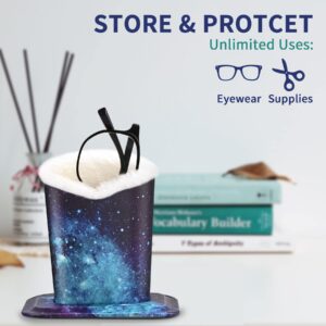 PG6 Plush Lined Eyeglasses Holder Stand Case Protective Glasses Case for Desks, Starry Sky, One Size