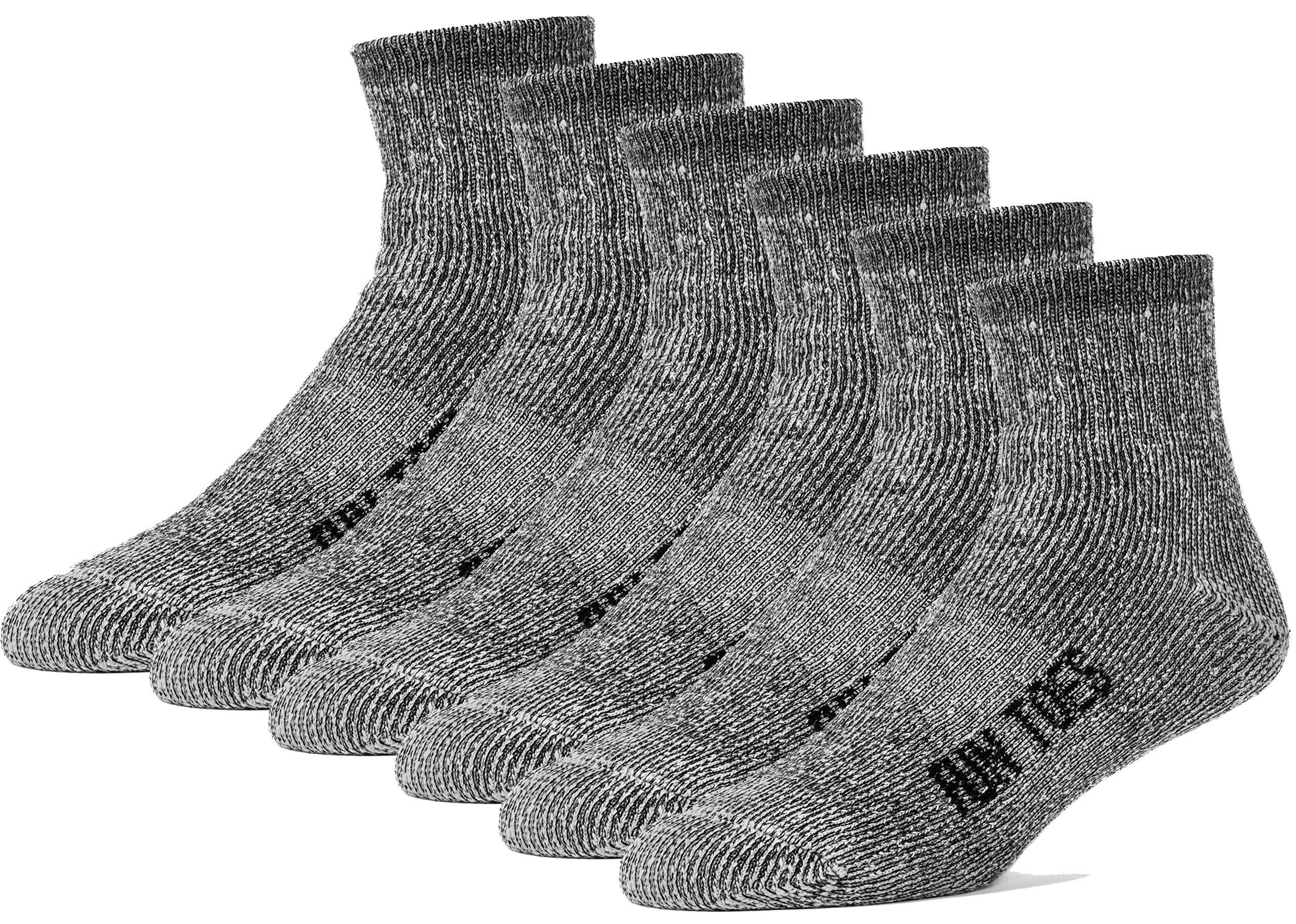 FUN TOES Merino Wool Ankle Socks 6 Pairs Arch Support and Cushioning Heel to Toe Reinforcement Ideal for Hiking (Black, Women 9-11)