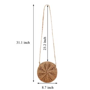 Ayliss Women Straw Crossbody Purse Beach Handmade Woven Shoulder Bag with Tassels (Round-Khaki)