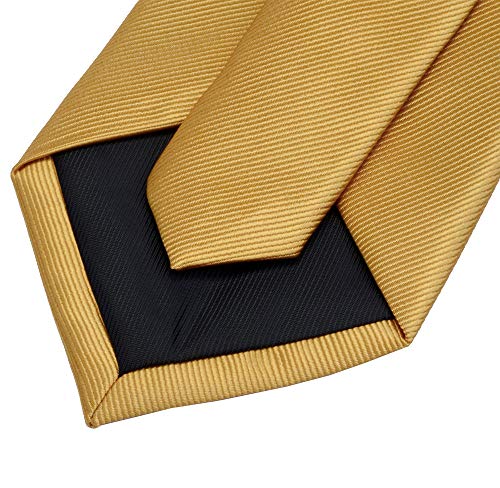 GUSLESON Brand Men's silk Solid Gold Yellow Tie Neckties and Pocket Square Cufflinks Sets (0789-11)