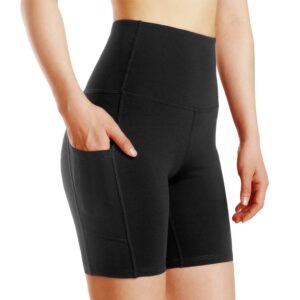 tesuwel women's yoga shorts with pockets high waisted workout shorts for women quick dry compression running athletic shorts womens stretch knee length sports shorts for gym exercise black m