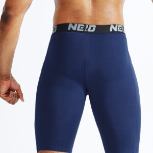 NELEUS Men's 3 Pack Compression Shorts with Pockets Dry Fit Yoga Running Shorts,6063,Black/Grey/Navy Blue,US L,EU XL