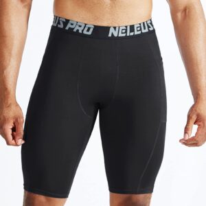 NELEUS Men's 3 Pack Compression Shorts with Pockets Dry Fit Yoga Running Shorts,6063,Black/Grey/Navy Blue,US L,EU XL