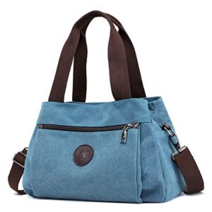 dourr hobo handbags canvas crossbody bag for women, multi compartment tote purse bags (blue - medium)