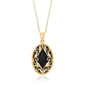 Ross-Simons Oval Black Onyx and 14kt Yellow Gold Pendant Necklace. 18 inches