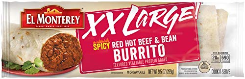 El Monterey XX Large Spicy Red Hot Beef and Bean Burrito, 9.5 Ounce -- 12 per case.