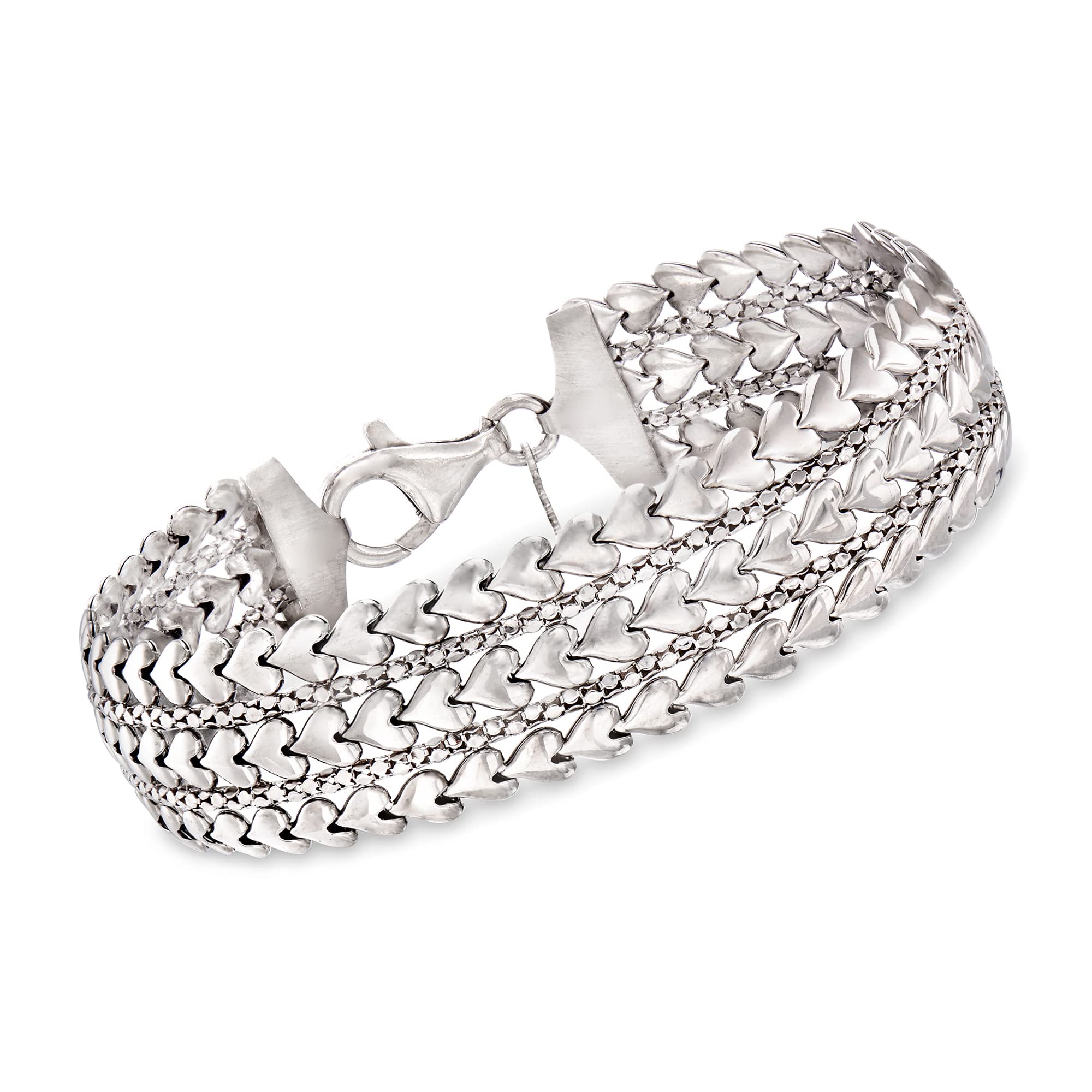 Ross-Simons Italian Sterling Silver Multi-Row Heart Bracelet