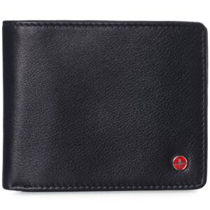 alpine swiss rfid luka men's flip id wallet deluxe capacity id bifold with divided bill section camden collection soft nappa black