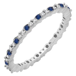 Dazzlingrock Collection Round Blue Sapphire & White Diamond Eternity Wedding Band for Women in 10K White Gold Size 8