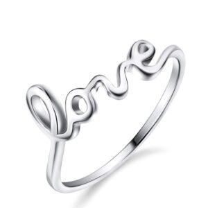 yfn sterling silver simple love script ring thin band promise ring (sterling-silver, 9)