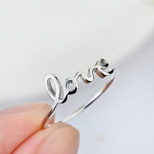 YFN Sterling Silver Simple Love Script Ring Thin Band Promise Ring (sterling-silver, 9)