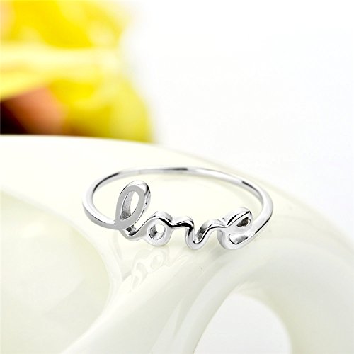 YFN Sterling Silver Simple Love Script Ring Thin Band Promise Ring (sterling-silver, 9)