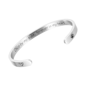 raysunfook once by my side forever in my heart pet sympathy gift bracelet pet remembrance jewelry dog memorial cuff loss of pet gifts (bangle - once by my side, forever in my heart)